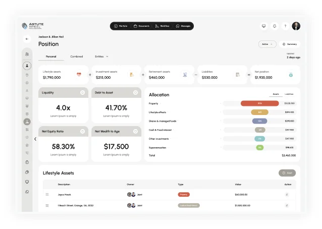 The AstuteWheel Position module: assets, liabilities, liquidity and allocation