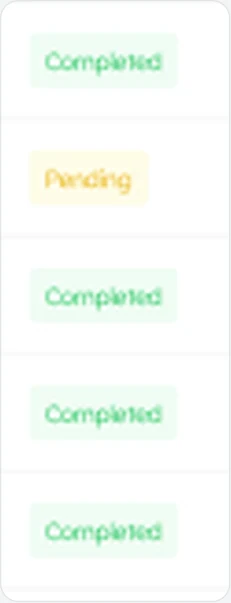 A column of Completed and Pending status chips as shipped: pale labels on pale tints