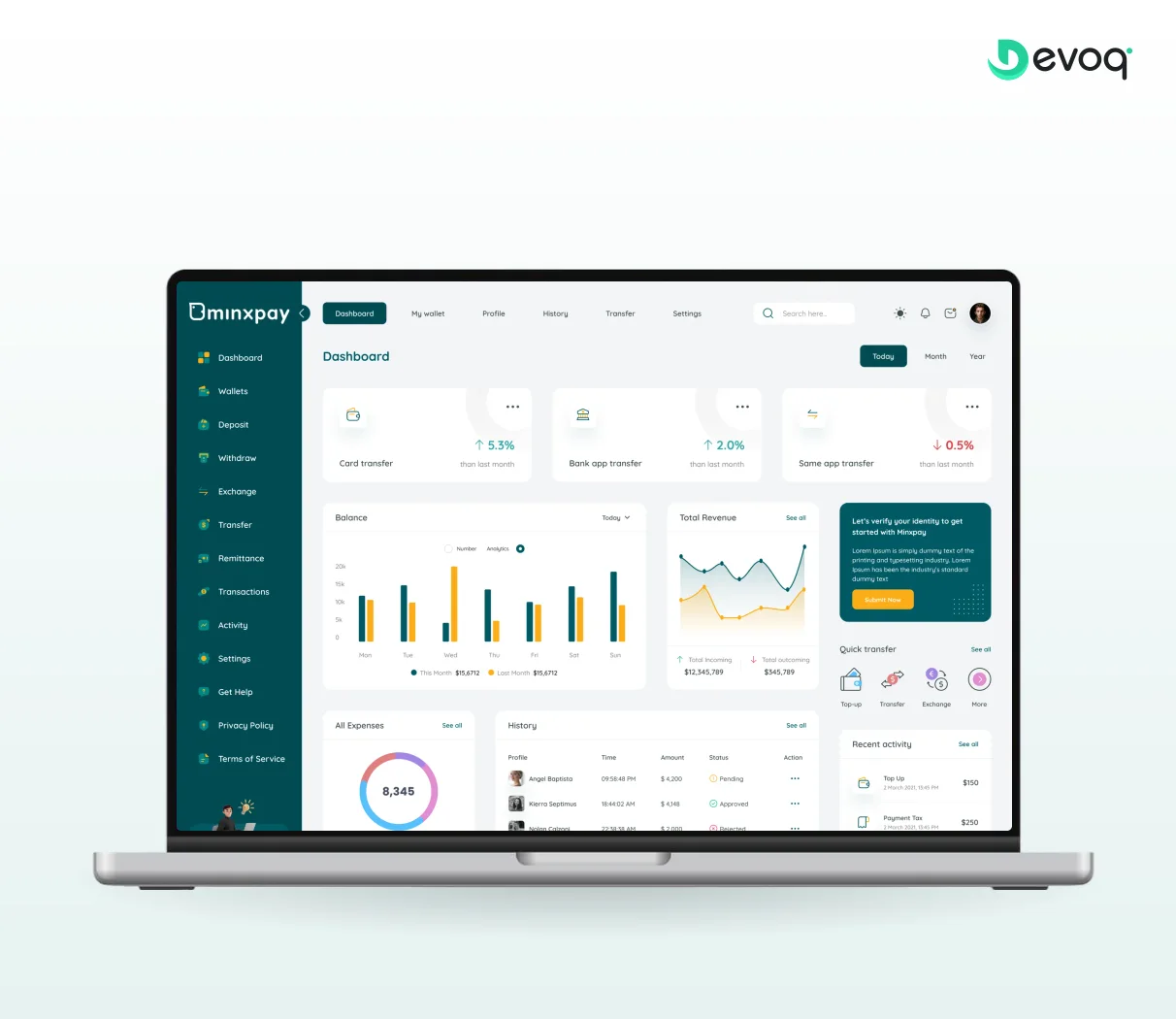 Minxpay digital wallet dashboard on a laptop