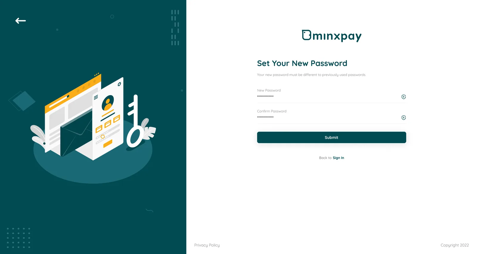Minxpay account access screen