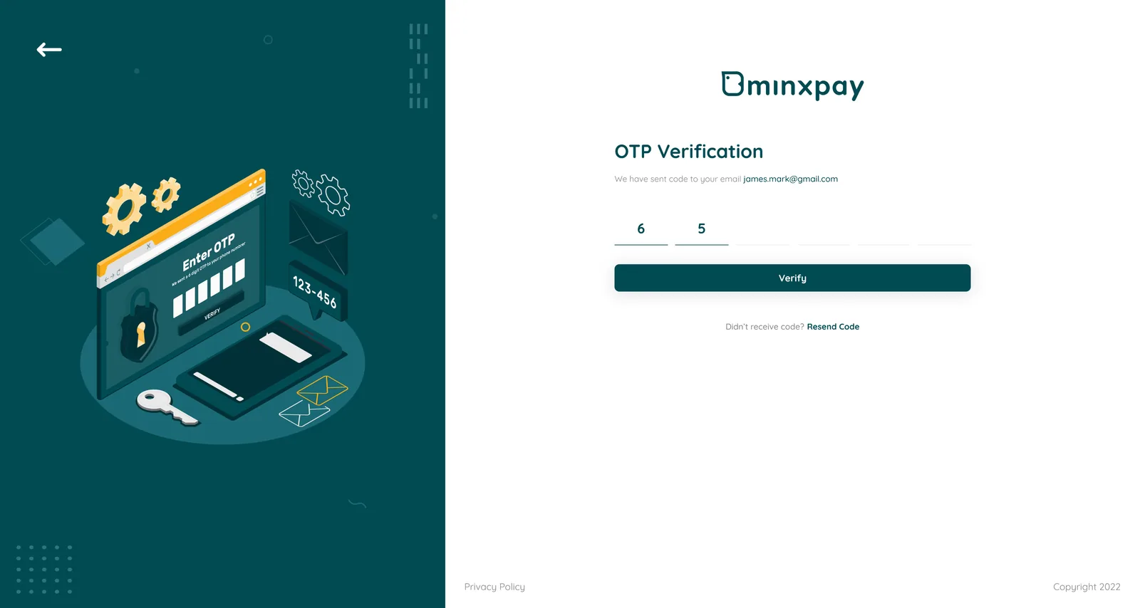 Minxpay OTP verification screen