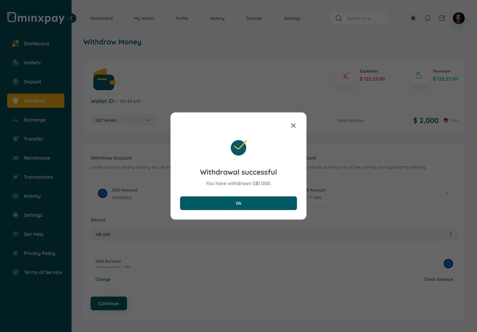 Minxpay withdrawal successful confirmation