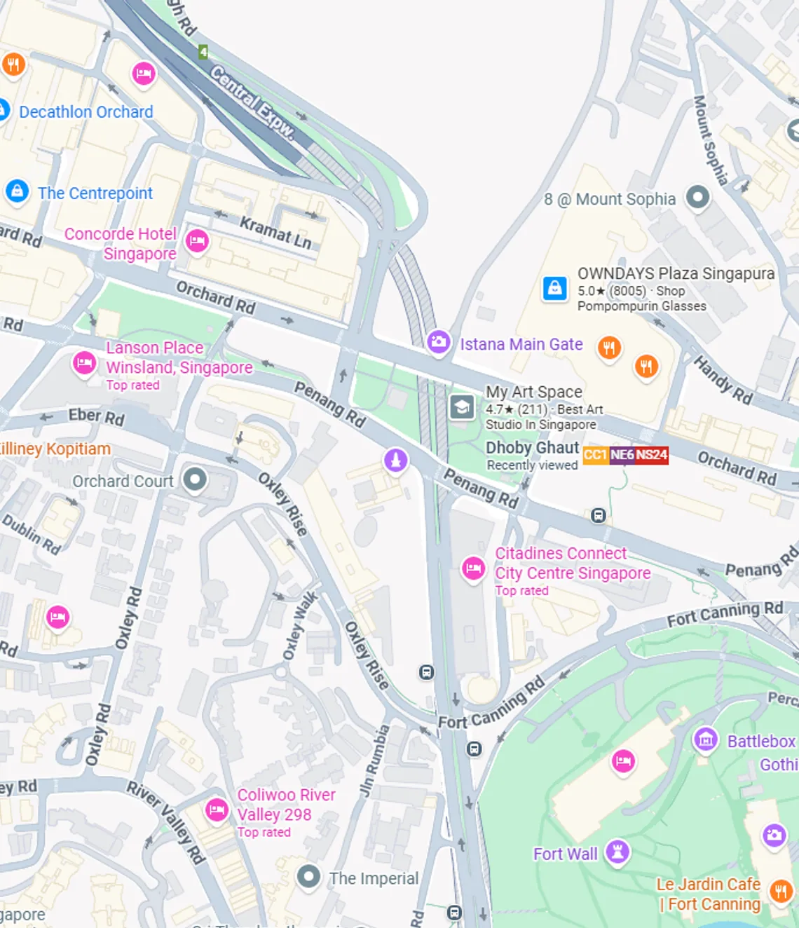 Minxpay ATM locator map of central Singapore