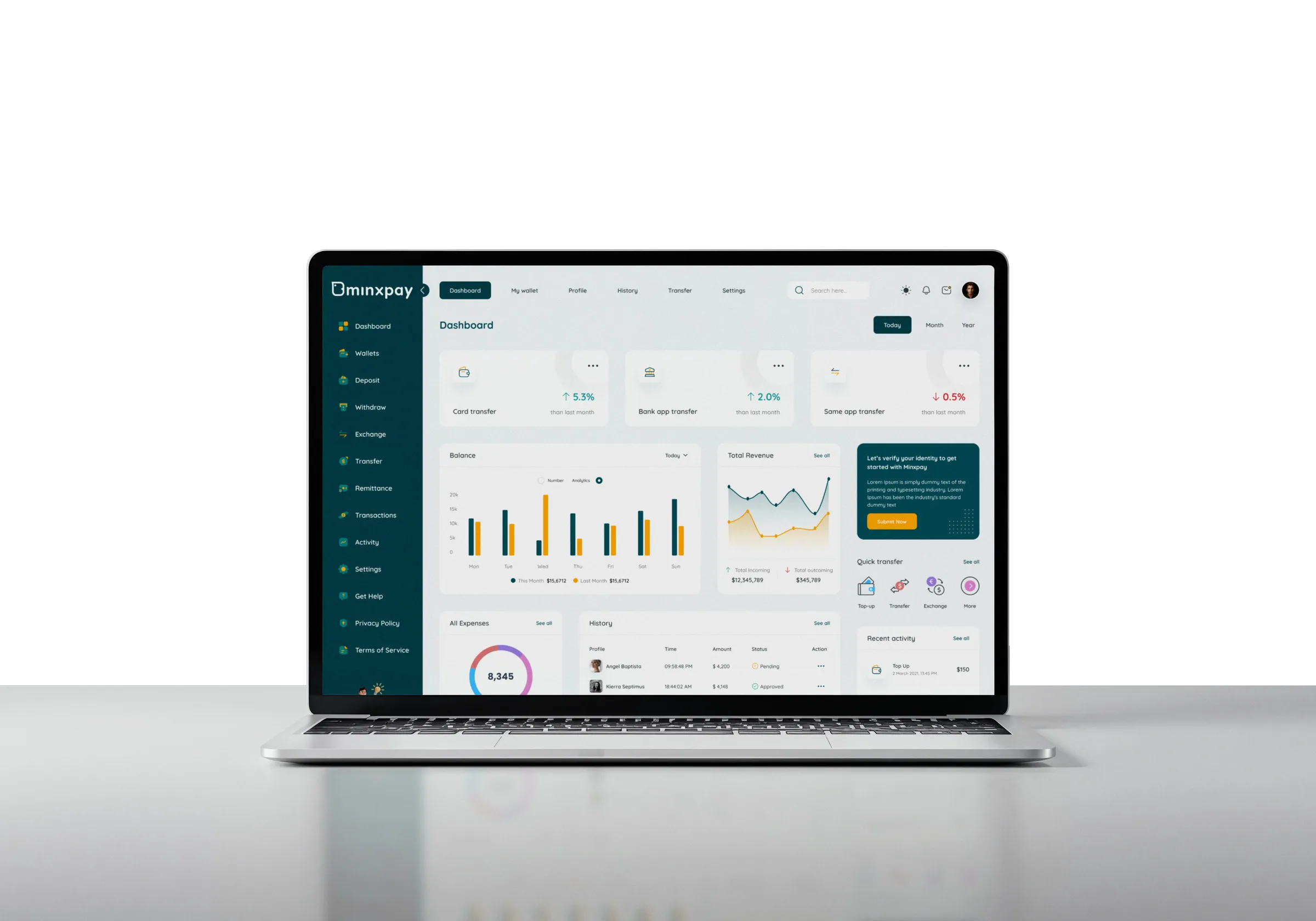 The Minxpay web dashboard open on a laptop
