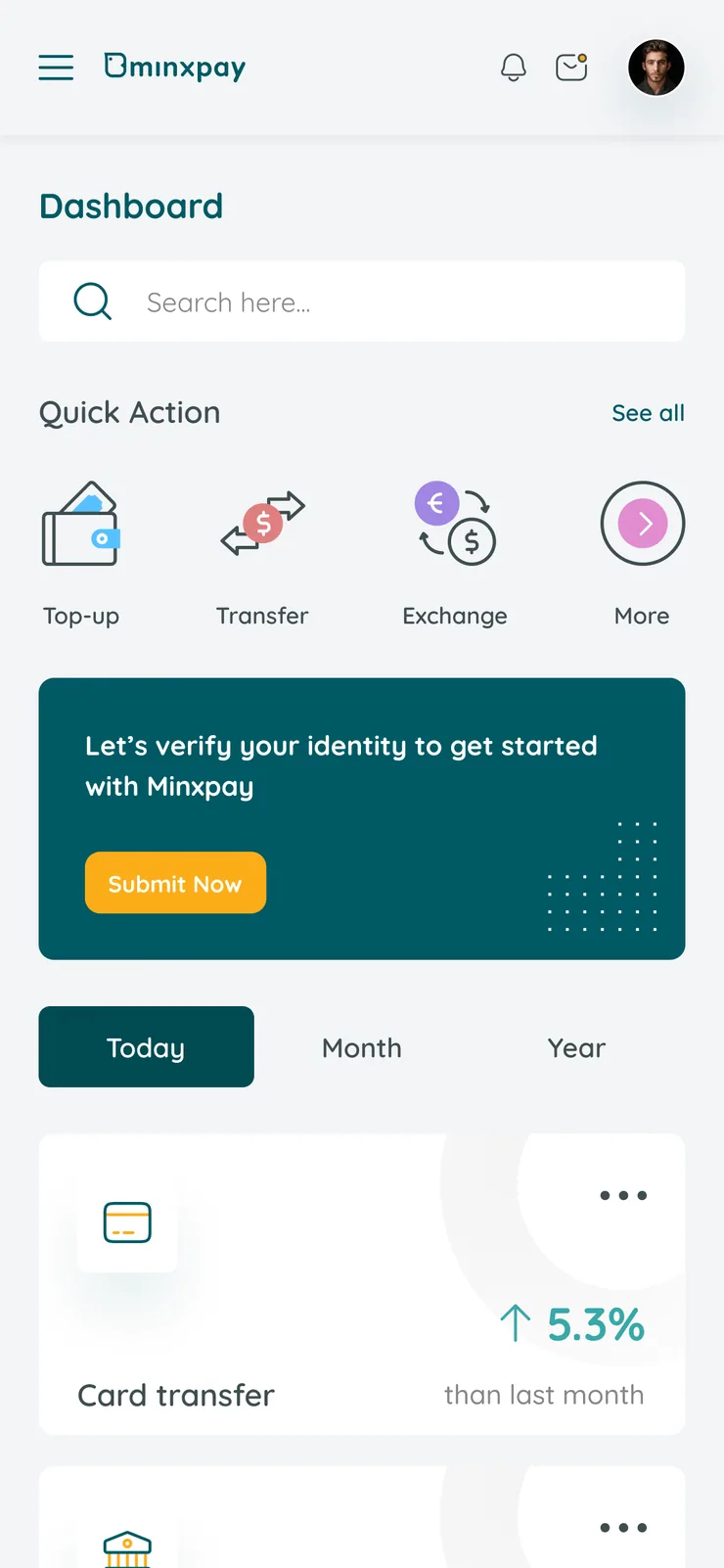 Minxpay mobile dashboard