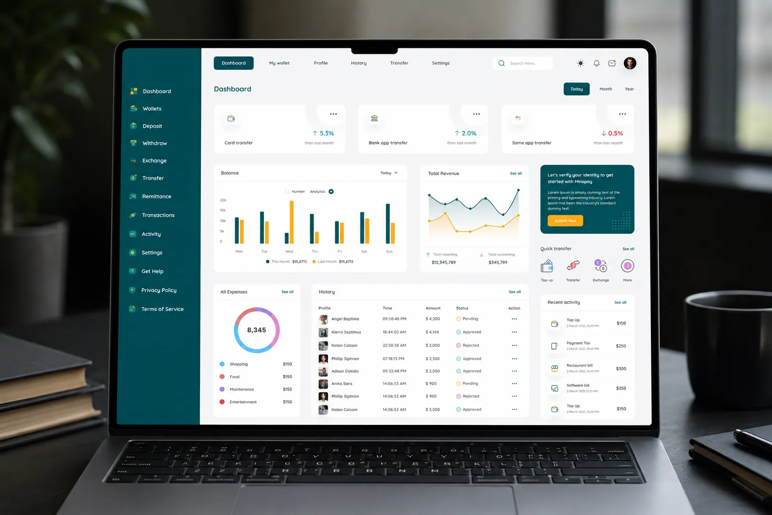 The Minxpay dashboard on a laptop on a desk