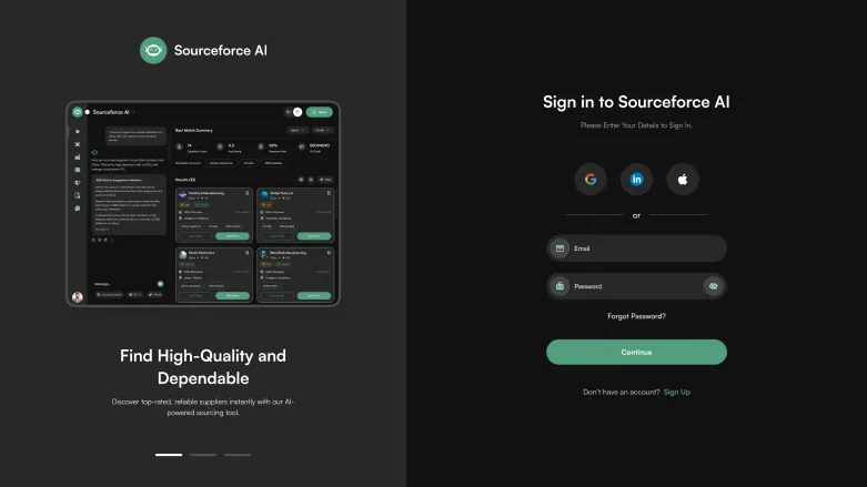 Sourceforce verification screen: a four-digit code sent by email