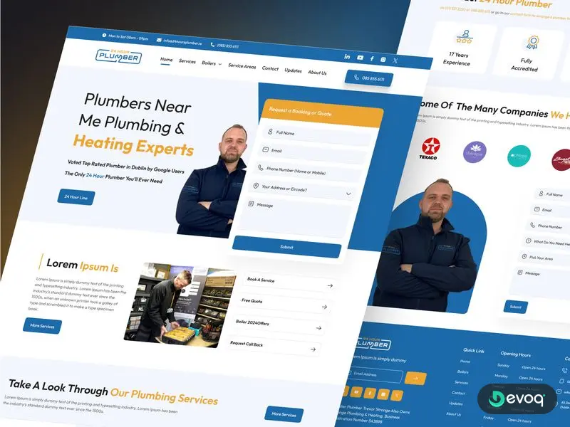 24 Hour Plumbers plumbing company website UI design by Devoq Design