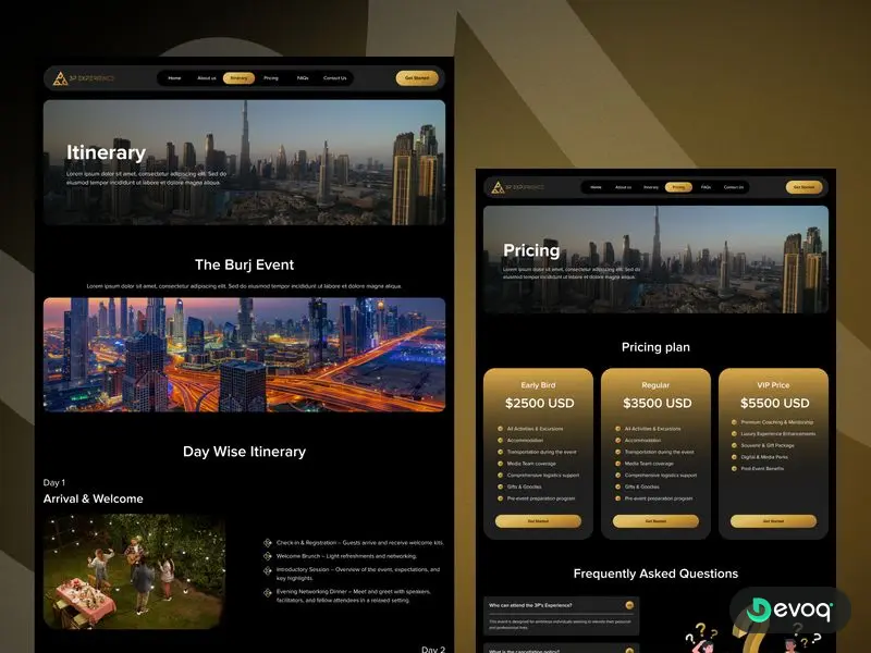 3P Experience event travel website UI design by Devoq Design