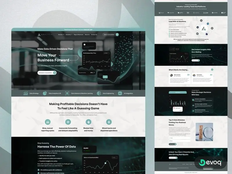 Analitifi data analytics saas website UI design by Devoq Design