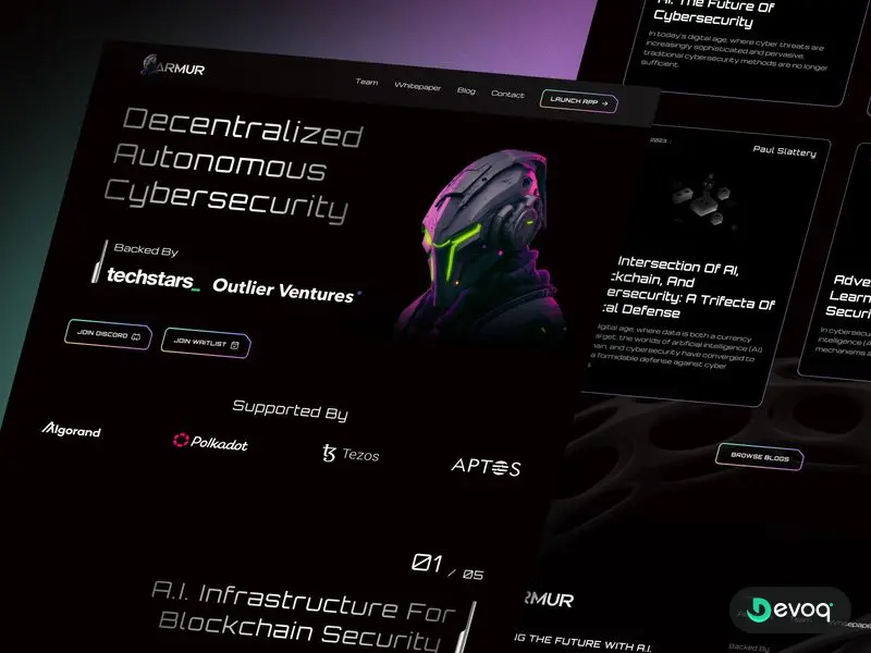 Armur ai cybersecurity website UI design by Devoq Design