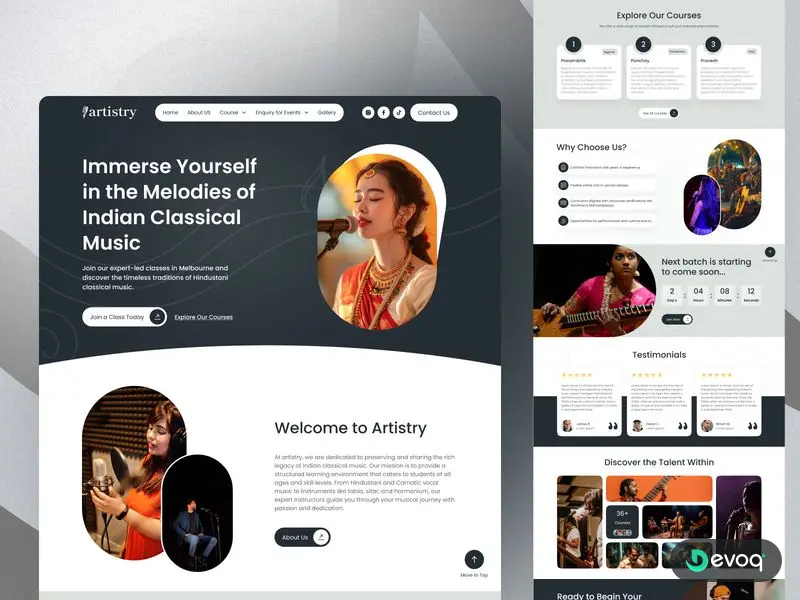 Artistry Music music school website UI design by Devoq Design