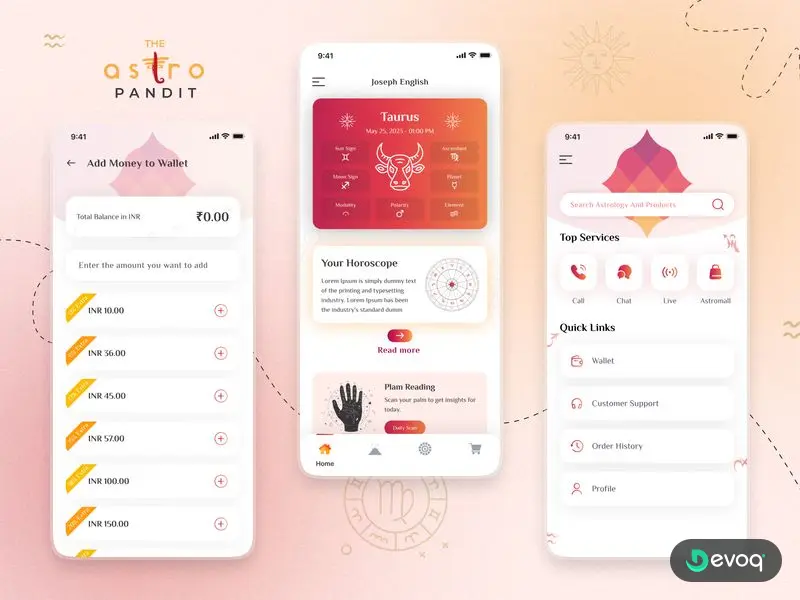 AstroPandit astrology mobile app UI design by Devoq Design