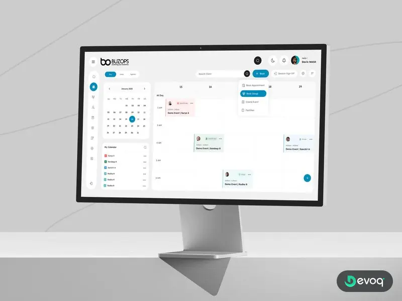 Buzops gym management saas dashboard UI design by Devoq Design