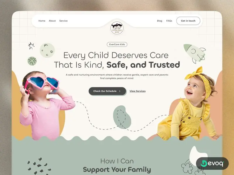 Evercare Kids childcare website UI design by Devoq Design