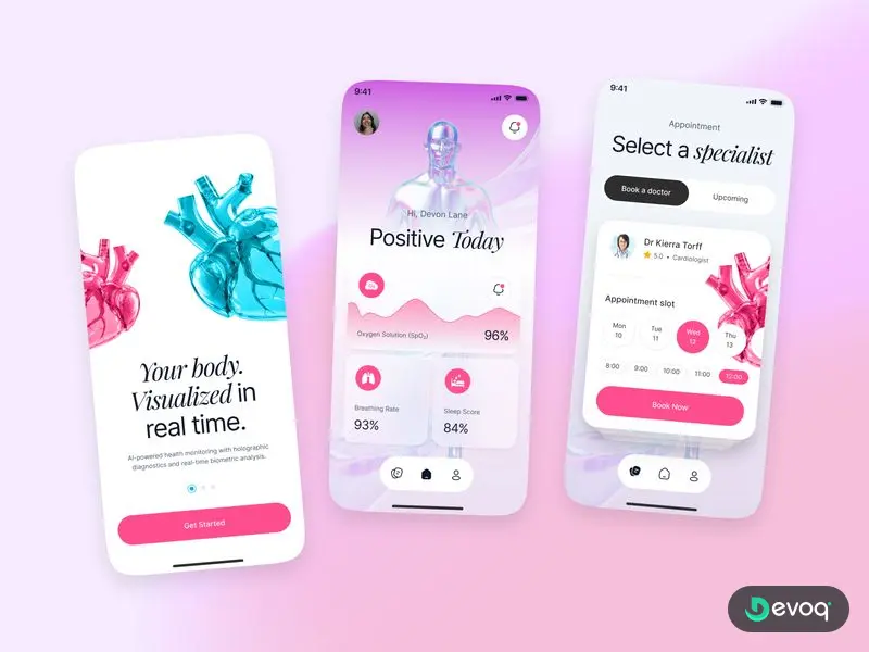 Health Tracker healthcare mobile app UI design by Devoq Design