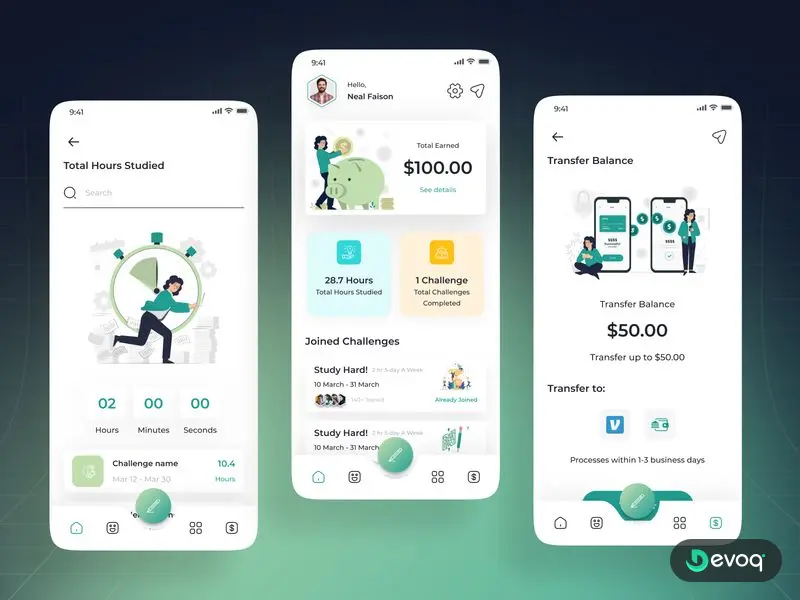 Learn App edtech learning mobile app UI design by Devoq Design