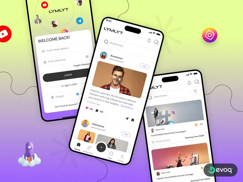 LymLyt social media mobile app UI design by Devoq Design