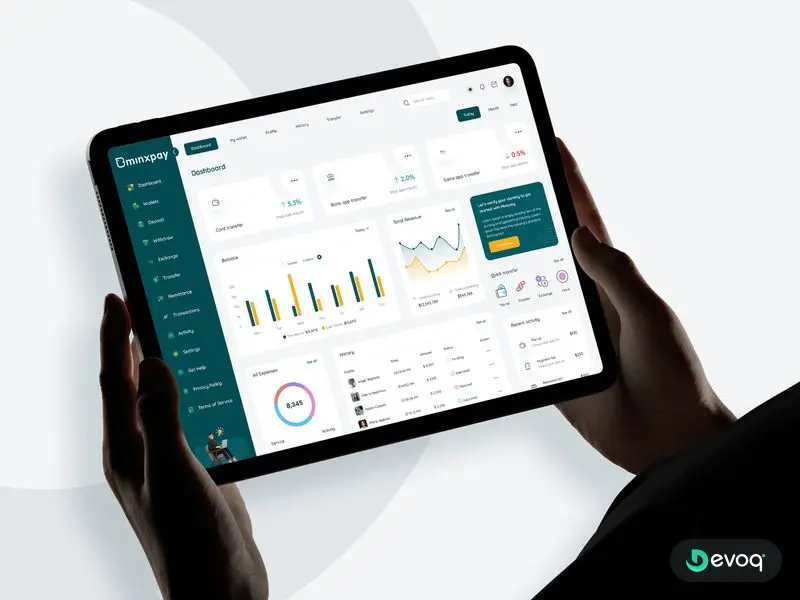 Minxpay fintech digital wallet dashboard UI design by Devoq Design