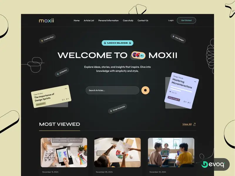 Moxii community platform website UI design by Devoq Design