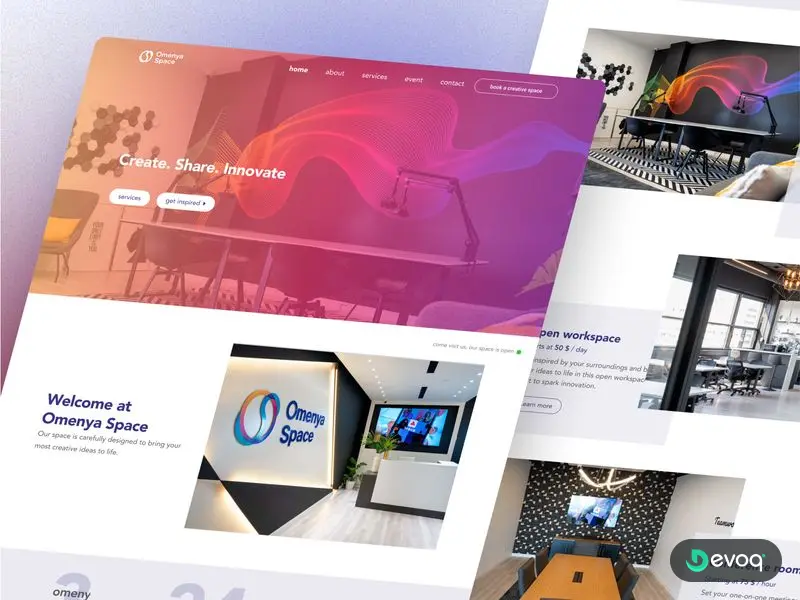 OmenyaSpace coworking space website UI design by Devoq Design