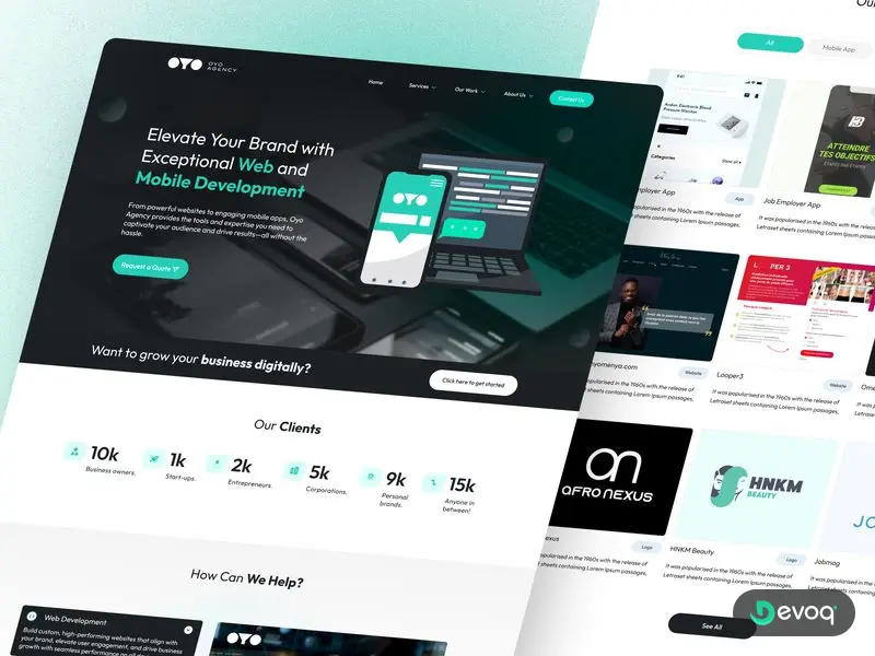 OYO Agency digital agency website UI design by Devoq Design