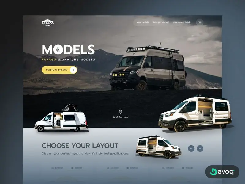 Papago Vans automotive website UI design by Devoq Design