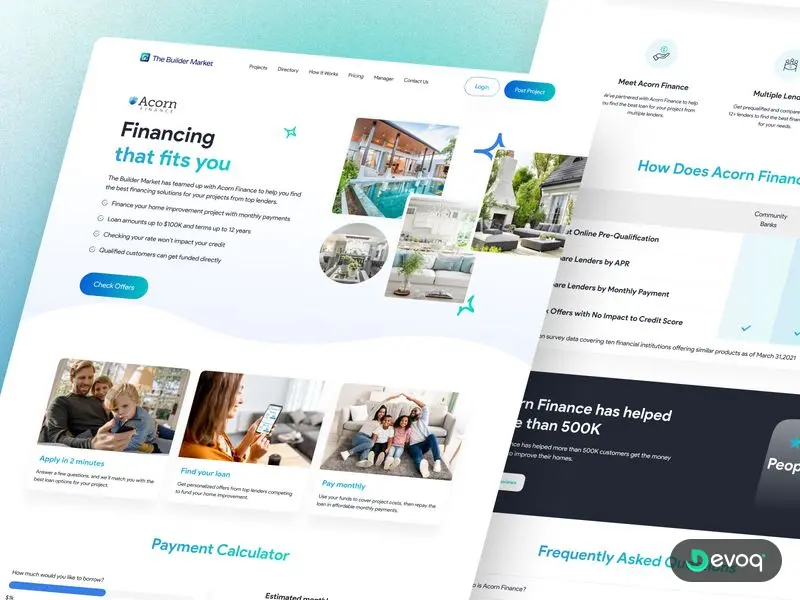 The Builder Market home finance website UI design by Devoq Design