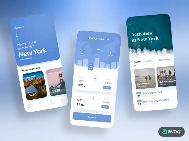 Travel Booking App travel booking mobile app UI design by Devoq Design