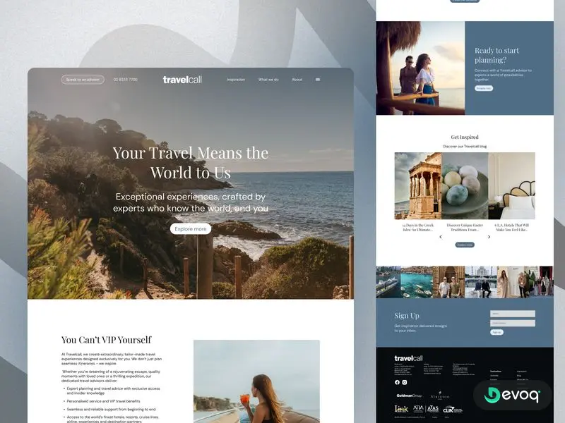 Travelcall travel agency website UI design by Devoq Design