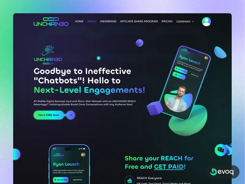 Unchain3d ai saas landing page UI design by Devoq Design
