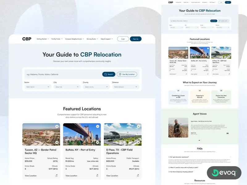U.S. CBP Relocation relocation services website UI design by Devoq Design