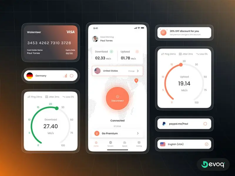 VPN App vpn mobile app UI design by Devoq Design