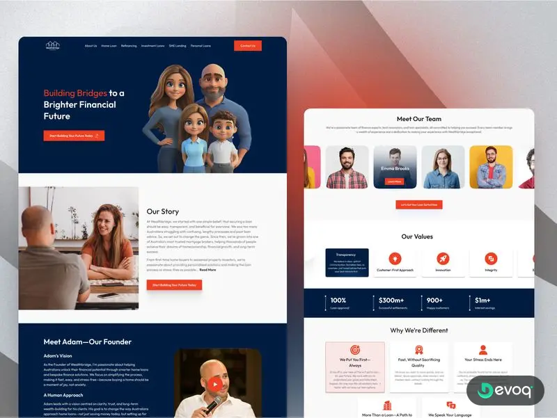 WealthBridge financial advisor website UI design by Devoq Design